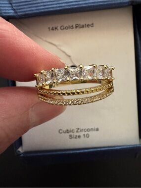 Gold-Tone Triple Band Ring with Clear Cubic Zirconia